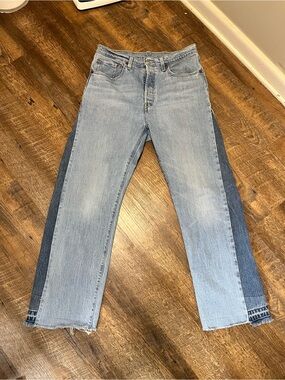 Vintage Levi's Two-Tone reworked jeans added side panels for barrel effect flare